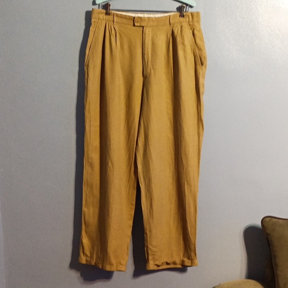 Maltos tan linen & rayon vintage dress slacks 34W - Picture 5 of 17